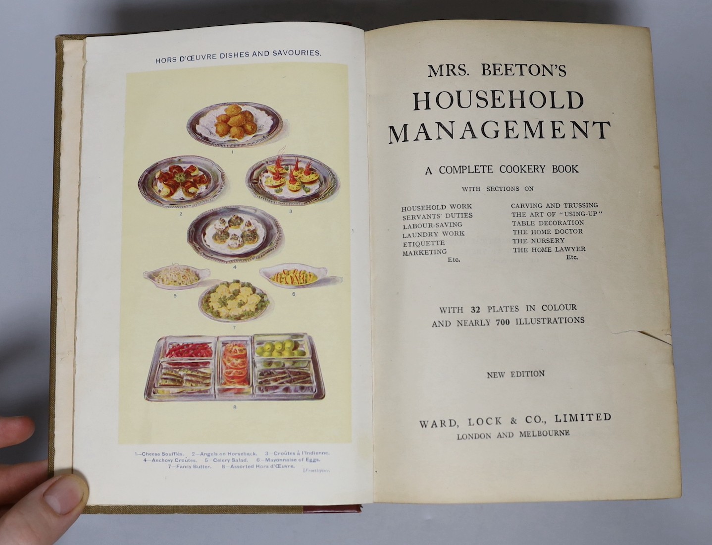 Beeton, Isabella - Mrs Beeton's Household Management: a complete cookery book ... new edition (by 'the Editors'). 32 coloured and many b/w plates, half title; original blind-decorated and gilt lettered cloth, v.thick 8vo